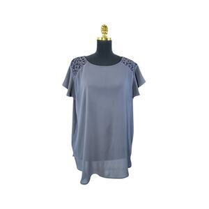 LOFT Grey Lace Back Flutter Sleeve Blouse - Size L